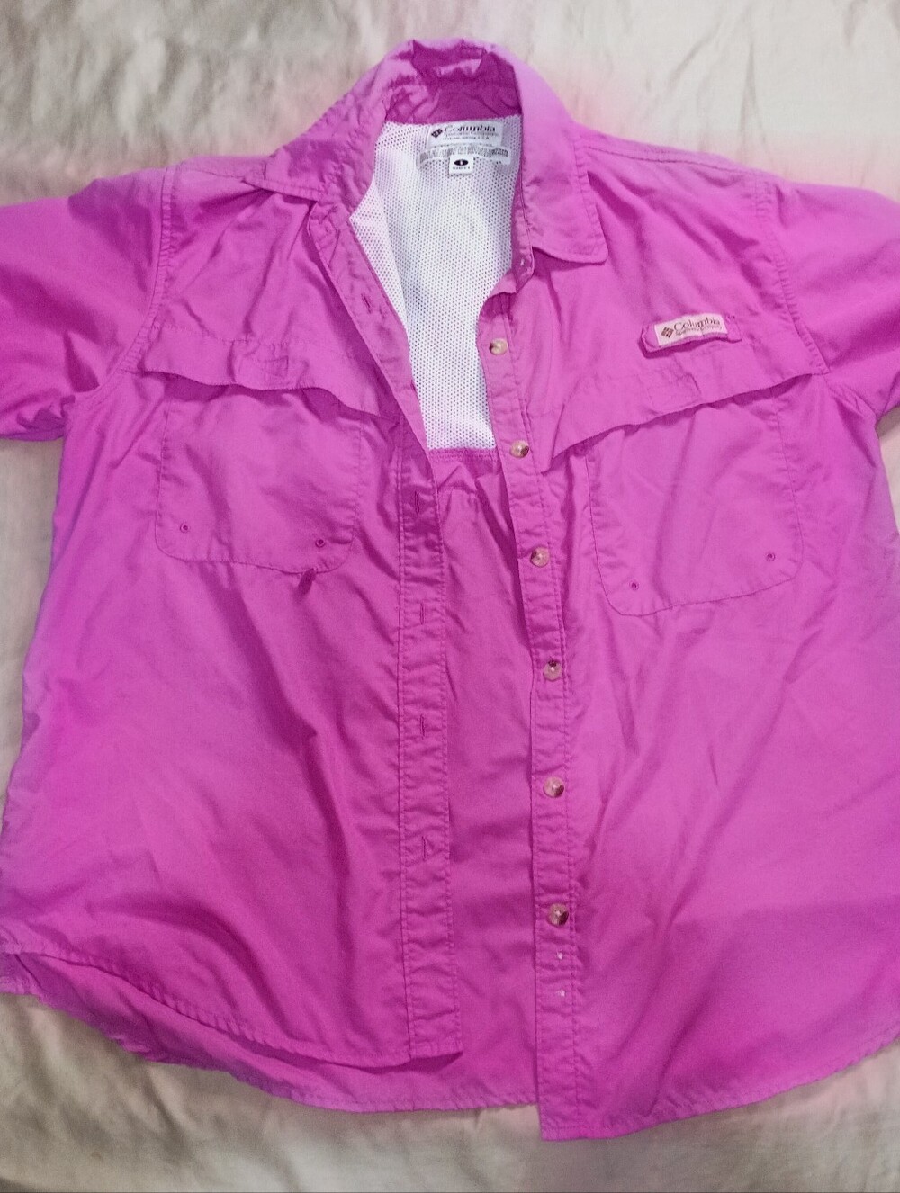Columbia Ladies Pink Short-Sleeve Button-Down Shirt